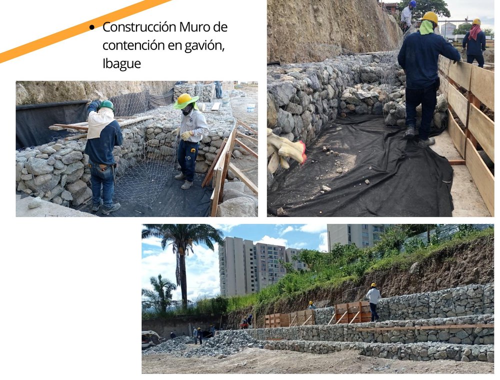 Construcción de muro de contención en gavión, Ibagué